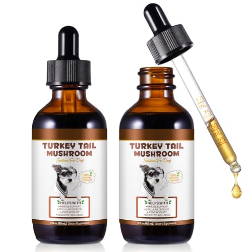 2x Turkey Tail Mushroom for Dogs Dogs Turkey Tail Mushroom Liquid Supplement for Immune & Digestive Joint Energy Support 5X Mushrooms with Probiotic & Turmeric | 100% Natural Alcohol-Free 60ml