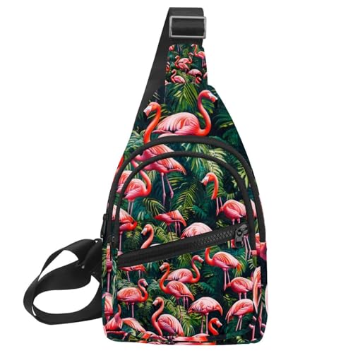 Mochila cruzada con estampado de flamencos y hojas con correa ajustable de talla única