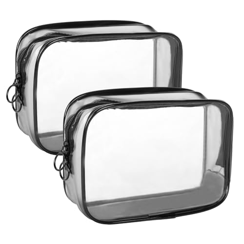 Bolsa de aseo de viaje transparente, 2 piezas, bolsa de aseo de plástico transparente, bolsa de ducha transparente, bolsa de lavado impermeable, aprobada por la TSA, con cremalleras, portátil, de