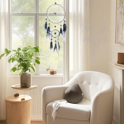 Auptiz Traumfänger aus Federn, Böhmischer Stil, Handgefertigter Wandbehang für Schlafzimmer, Hochzeit, Wohnkultur, Ornamente, Deko (Blau Grau)