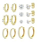 Dochais Pendientes de aro para mujeres y hombres, 7 pares de aretes hipoalergénicos de acero quirúrgico 316L para múltiples perforaciones, no se deslustran, chapados en oro de 14 quilates, Estándar