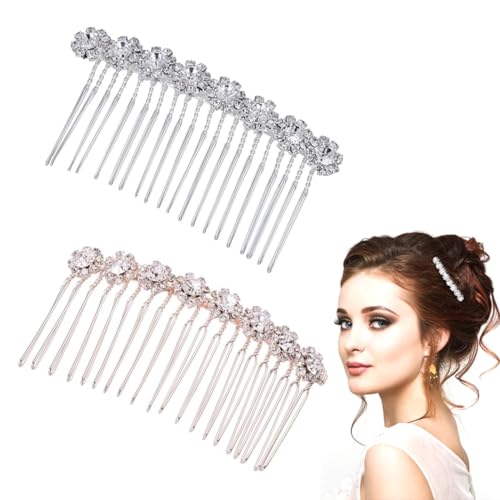 EIHI 2 Piezas Peine Lateral De Diamantes De Imitación Plateados,Pinza De Pelo De Cristal Floral,Cepillo De Pelo Nupcial,Cepillo De Pelo De Boda,Para Mujeres y Niñas
