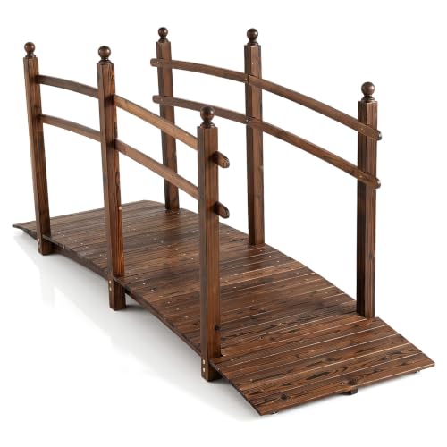 HOMASIS Holzbrücke mit Geländer, wetterfeste Gartenbrücke aus...
