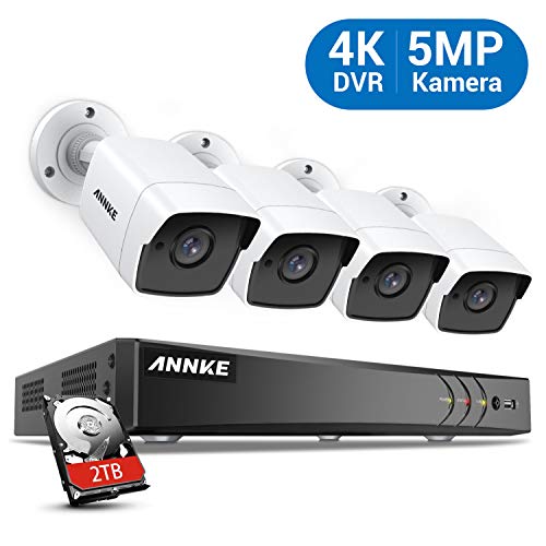 ANNKE 4K DVR Système Kit de Surveillance 8CH H.265+ avec 4×5MP caméra de vidéosurveillance imperméable IP67 extérieur,Vision Nocturne 30m/100ft et HDD 2TB