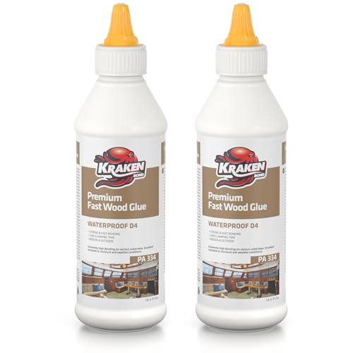 Kraken Bond D4 Fast Drying Wood Glue - (2x13.5 fl.oz.) Marine Grade Waterproof Polyurethane Glue for