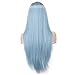 K'ryssma Fashion Blue Ombre Wig with Dark Roots Long Straight Synthetic Wig with Middle Part Blue Wigs for Women Heat Resistant 22 inches