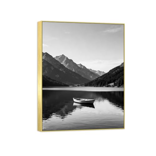 Tableau décoration murale paysage montagne noir et blanc cadre doré 30x40