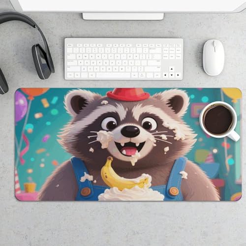 Desk Pad Protector 24x12 Inch Extended Cute Raccoon