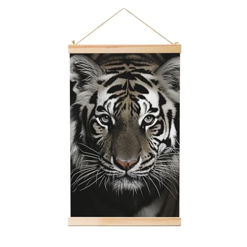 Poster mural tigre noir et blanc en bois vintage pour salon 50x76 cm