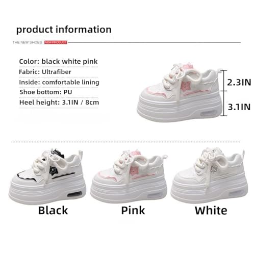Women's White Chunky Platform Walking Sneakers 3.1 Inch Thick Sole Breathable Lace-Up Streetwear Shoes Fit Well4