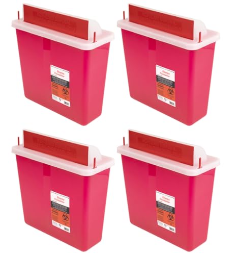 Sharps Container 5 Quart Safely Dispose of Needles Sharps Professional Biohazard Needle and Syringe Lock for Final Disposal Lock Lid (4)