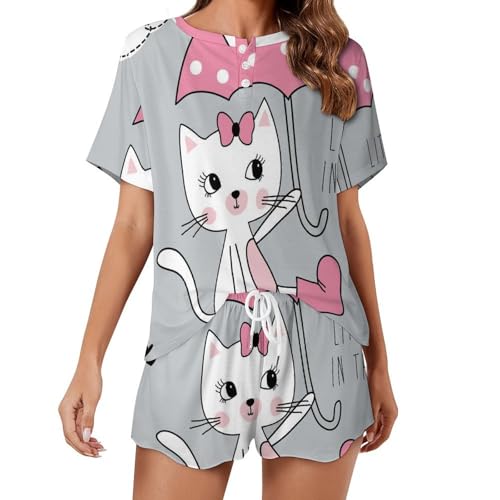 Sleepwear femme manches courtes pour des nuits d'été fraîches chat