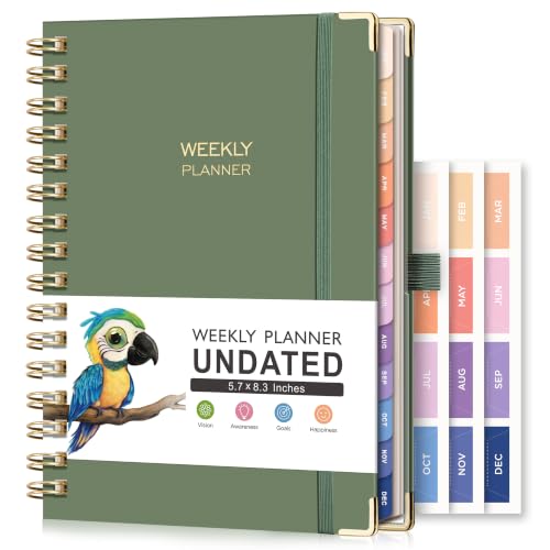 RETTACY Undated Diary Planner A5 Spiral Hardcover Weekly Monthly LtGreen