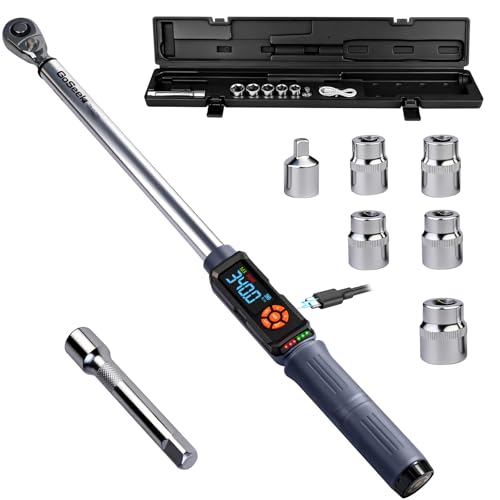 Goseek Upgraded Rechargeable Digital Torque Wrench 12.5-250.7Ft-lbs/17-340Nm 1/2 Drive Electric Torque Wrench Set with Buzzer & LED & Vibration for Car Motor Tires Auto Repair