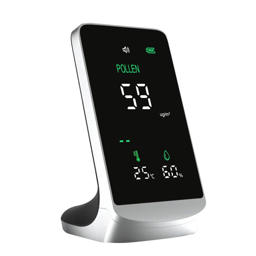 Ehwisbe Pollen Measurement Meter Rechargeable Real-Time Pollen Detector Temperature Humidity Monitoring Supports Data Storage