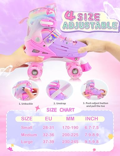 Miniatura 2 de 2pm Sports Patines Para Niñas 3-12 Años - Modelo Mariposa Rosa Uso Interior Exterior - Talla Infantil 10-13c 6 Ajustes - Principiantes