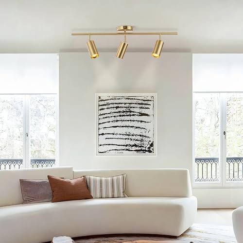 BOKT Brushed Brass Gold 3-Lights LED Adjustable Track Lighting Kit Mid Century Modern 3 Way Flush Mount Ceiling Spotlight Kitchen Track Ceiling Light Fixture by BOKT - Image 8