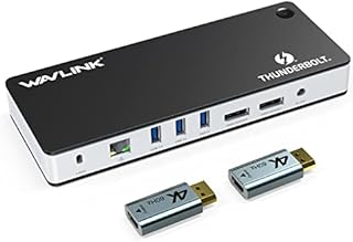 WAVLINK Dual Display Port Thunderbolt 3 Dock with 60W Charging, Dual 4K@60Hz & Single 8K@30Hz Display, Dual DP 1.4, 3XUSB 3.1, 2XUSB 3.0,LAN for MacBook Pro 2016+ & Specific Windows PC