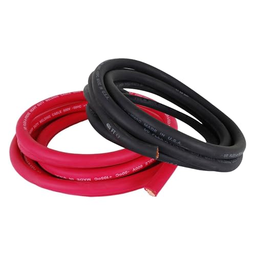 Azzy Reels 1/0 Gauge Heavy Duty Pure Copper Welding Cable 600 Volt - Premium Quality 10 Feet Ultra Flexible Wire with EPDM Jacket, Red/Black - Made in The USA