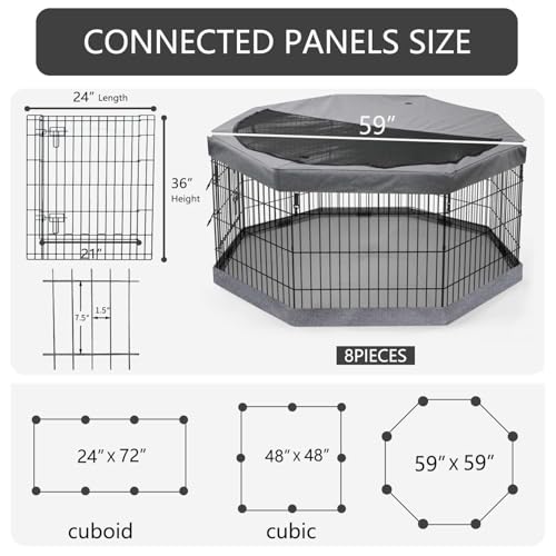 Image of PETIME Foldable Metal Dog Exercise Pen /Pet Puppy Playpen Kennels Yard Fence Indoor /Outdoor 8 Panel 24 inch W with Top Cover and Bottom Pad (Playpen+Bottom+Top Cover, 8 Panels 36 inch H)