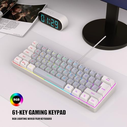Image of Snpurdiri 60% Wired Gaming Keyboard, SmallUltra-Compact 61 Keys RGB Backlit 60 Percent Gaming Keyboard for PC /Mac Gamer, Typist, Travel, Easy to Carry on Business Trip(White-Grey)
