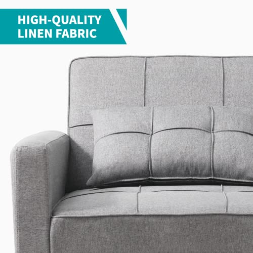 Balus Comfortable Futon Sofa Bed, 3-In-1 Folding Sleeper Chair Bed, Studio Sectional Sofa Couch, Rv Couch Bed, Light Grey #TOP5