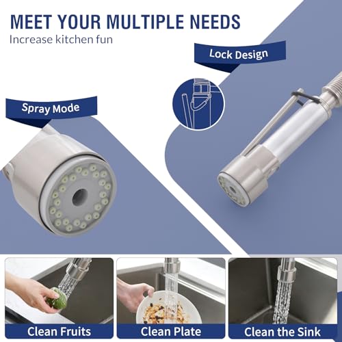Fapully Kitchen Faucets with Pull Down Sprayer,Commercial Single Handle Kitchen Sink Faucet with LED Light,Brushed Nickel
