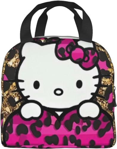 Asamike ランチバッグ トートバッグ アニメ かわいい ハローキティ ヒョウ柄 おしゃれ 大容量 ランチボックス 弁当箱入れ 保冷保温バッグ ポケット付き 食品収納 断熱 弁当箱 お弁当袋 通勤 通学 男女兼用