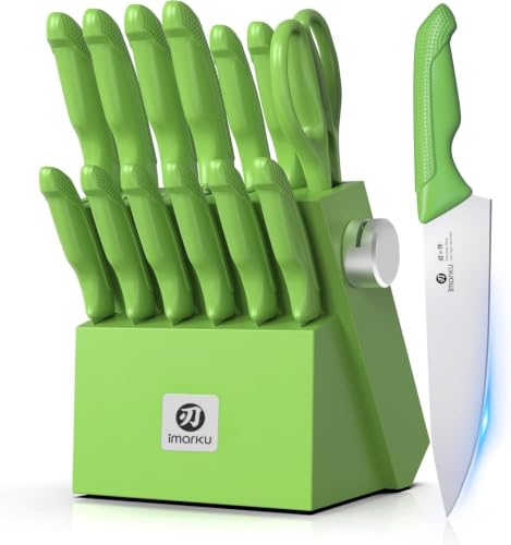Image of iMarku 14-piece high-carbon stainless steel knife set, dishwasher safe | Ultra-sharp Japanese knife, built-in sharpener, non-slip ergonomic handle, restaurant-grade quality, eco-friendly