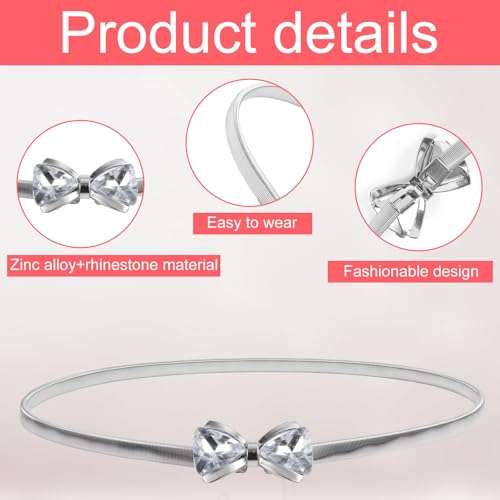 Silver Metal Waist Belt, Bow-Knot Rhinestone Thin Belt for Women Dress Shirt Jeans3