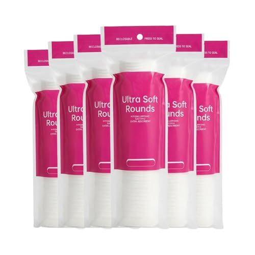 600 PCS Cotton Rounds100 Count (Pack of 6)-Soft Absorbent 100% Pure Cotton Face Pads for Makeup Removal Skincare Skin Care and Gentle Facial Cleansing - Lint Free Stitched Pads