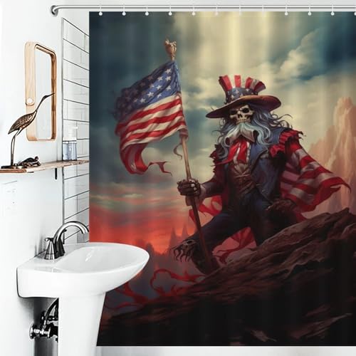RUIOQAW Uncle Sam Duschvorhänge, schimmelresistent, Stoff, Duschvorhänge-Set mit 12 Haken für Badezimmer, Badewanne, 143 x 180 cm