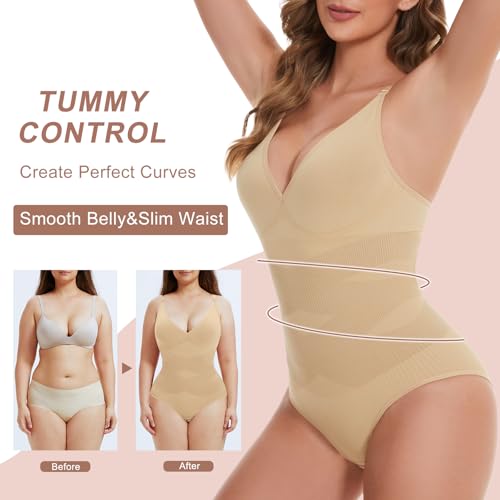 Shapewear Bodysuits for Women Tummy Control Body Shaper V Neck Waist Slimming Seamless Body Suits3