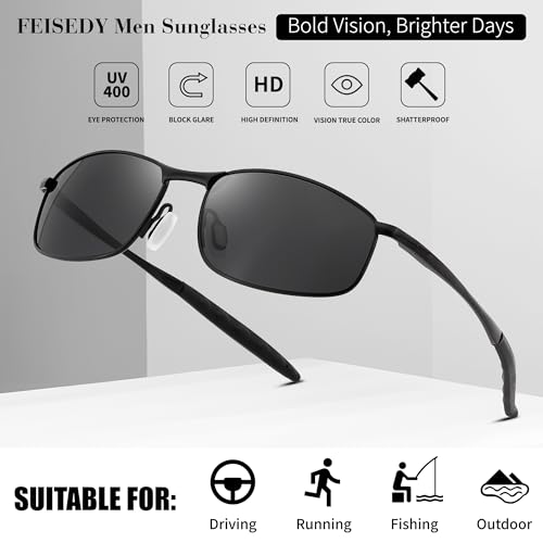Image of FEISEDY Rectangle Polarized Square Sunglasses for Men Women B2444 | Photochromic, Night Vision, Automatically darken in sunlight, 100% UV400, Driving, Fishing, Climate Pledge Friendly
