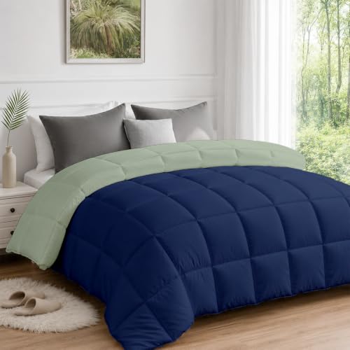 Image of AYKA Reversible Comforter 220 GSM Microfiber Reversible AC Comforter /Blanket for Winter /Quilt /Dohar /Duvets for King Size Blanket /Comforter Double Bed (Olive & Navyblue, 60 * 90 inch)