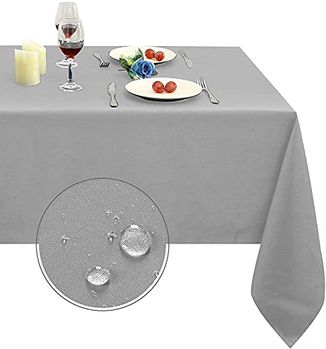 Image of Obstal 210GSM Rectangle Table Cloth, Silver, 70 x 90 Inch | Heavy Duty Water Proof Microfiber Tablecloth, Decorative Fabric Table Cover for Outdoor and Indoor Use
