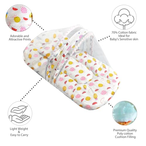 Image of VParents Fruity Pink Cotton Bedding Set & Mosquito Net