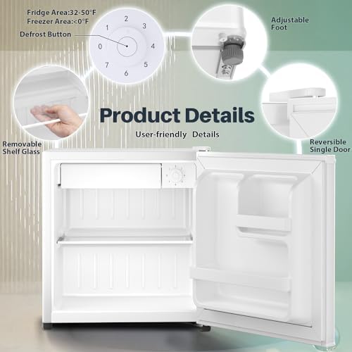 Kismile Compact Fridge with Freezer, 1.6 Cu.ft Mini Refrigerators with Removable Shelves, Adjustable Thermostat, Reversible Single Door, Low Noise,Small Refrigerator for Apartment/Home/Office (White) 6 412UqDIDv3L. AC