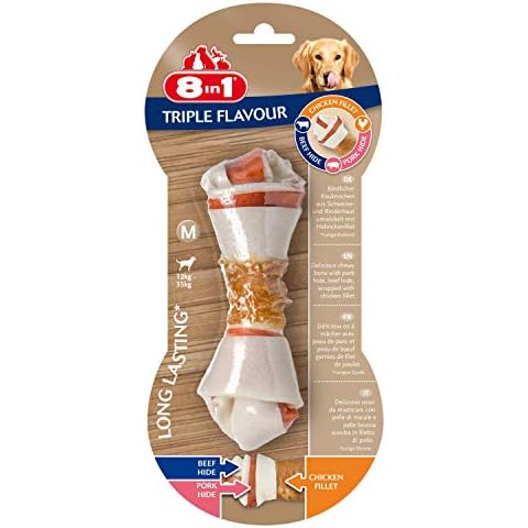 8in1 Triple Flavour Bone M - Hueso de Perro masticable con Filete de Pollo, Piel de Cerdo y Piel de Res Cover