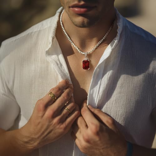 YAMI Necklace for Men, Cross Pendant with 24" Stainless Steel Chain, 17.5-Carat Cubic Zirconia Diamond, Emerald Cut Birthstone, Jewelry Gift for Boyfriend/Husband3