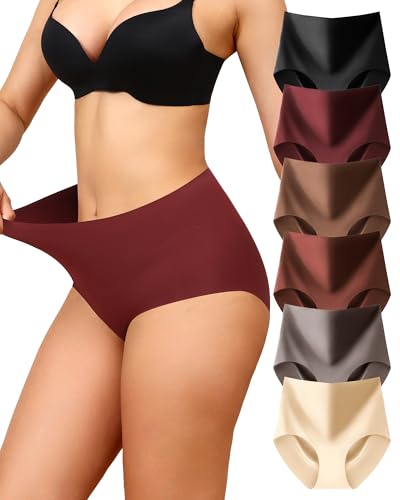 LEVAO Seamless High Waisted Underwear for Women No Show Full Coverage Panties Nuage Breathable Briefs 6 Pack