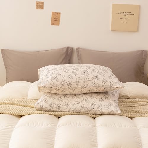 Image of ECOCOTT Floral Botanical Pillowcases Standard Size 2 Pack, 100% Washed Cotton Pillow Cases with Envelope Closure, Black Pattern Pillow Covers 20 inchx26 inch