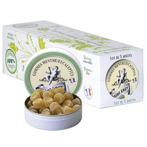 Pastilles Saint-Ange menthe eucalyptus contre la gorge sèche, lot de 5 boîtes traditionnelles