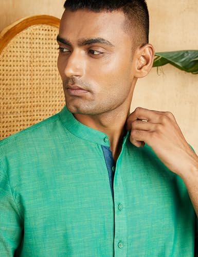 Image of Amazon Brand - Symbol Men's Solid Cotton Slub Short Kurta (Regular Fit)
