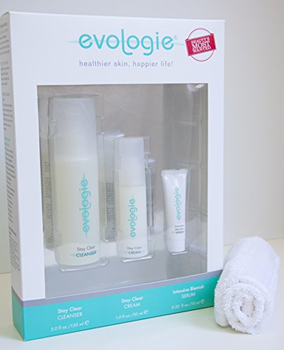 Evologie Facial Skin Care Kit - Stay Clear Cleanser, Stay Clear Cream and Intensive Blemish Serum with FREE Washcloth Included!