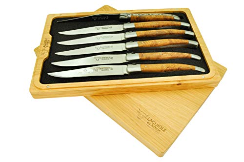 Laguiole en Aubrac Stainless Steel Steak Knives 6-Piece Set with Teak Wood Handle