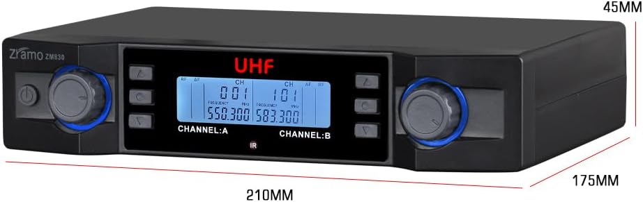 200-Channel Wireless Microphone System, Dual UHF Metal Cordless Mic Set, Long Distance 160-250Ft,Auto Scan Frequency, Use for Karaoke Singing, Family Party,Church(ZM830)