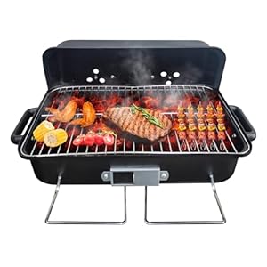 GEERTOP Portable Charcoal Grill with Lid Folding Barbecue Grill for Outdoor Camping Cooking Small Table Top BBQ Grill for Picnic Patio Backyard, Black