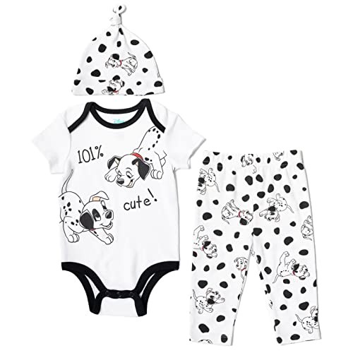 Image of Disney The Aristocats 101 Dalmations Bambi Patch Dumbo Baby Girls Bodysuit Pants & Hat 3 Piece Outfit Set Newborn to Infant
