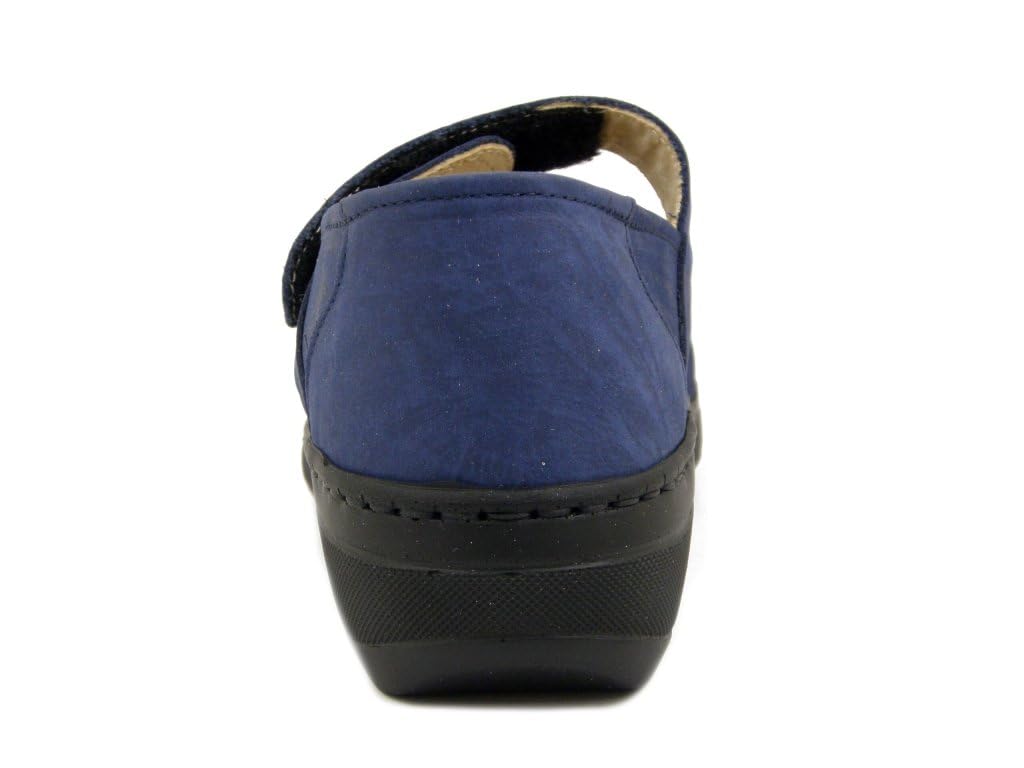 Scarpe Donna Ballerine con Strap in Pelle Blu, Linea Ortopedica, Pianta Larga e Plantare Estraibile, 9152